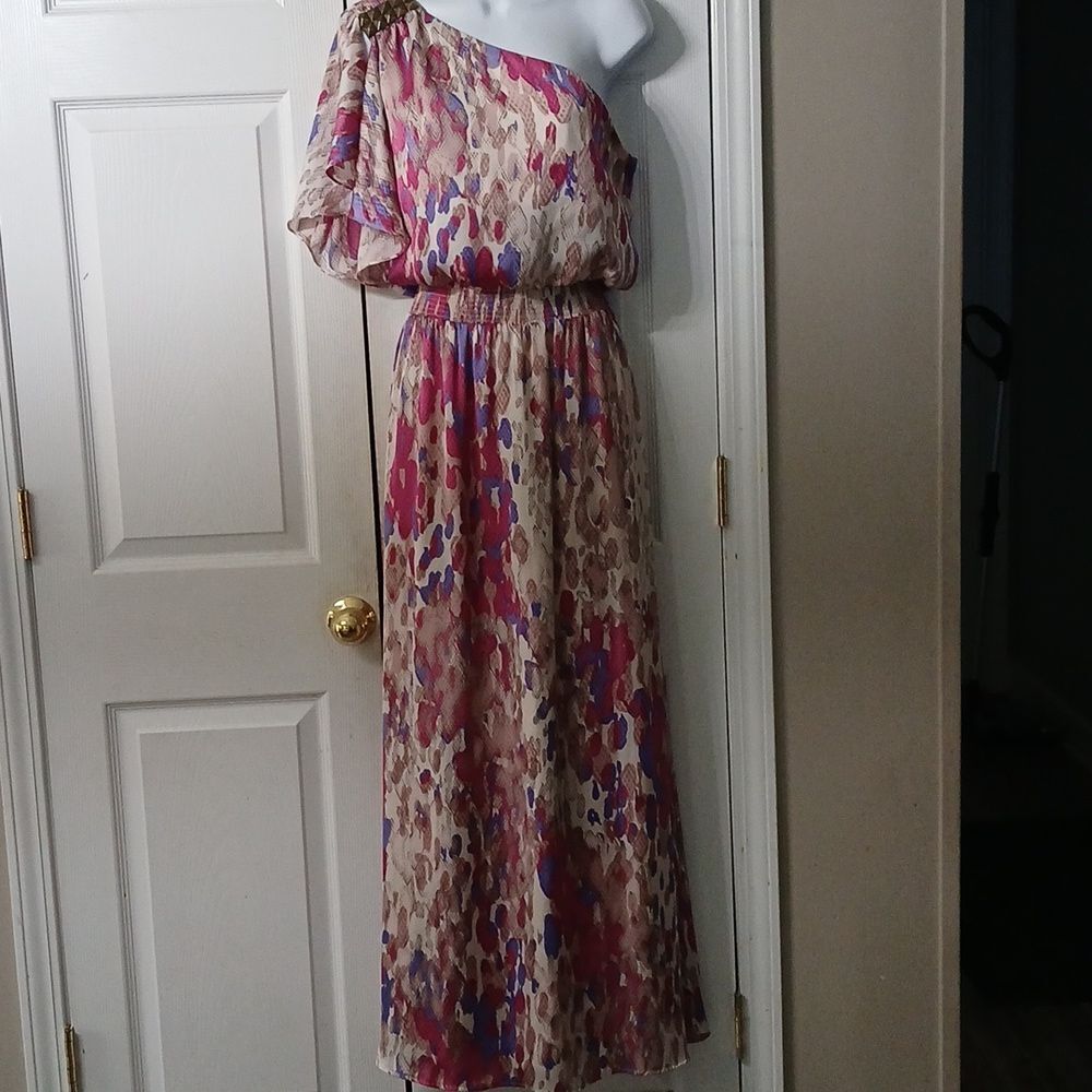 Jessica Simpson multicolor printed maxi one shoulder dress Sz 4 NWOT